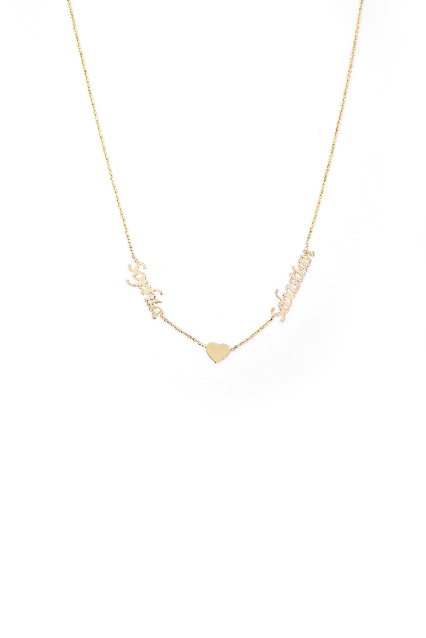 Collar De Oro Sólido Personalizado Con Nombres Y Corazón