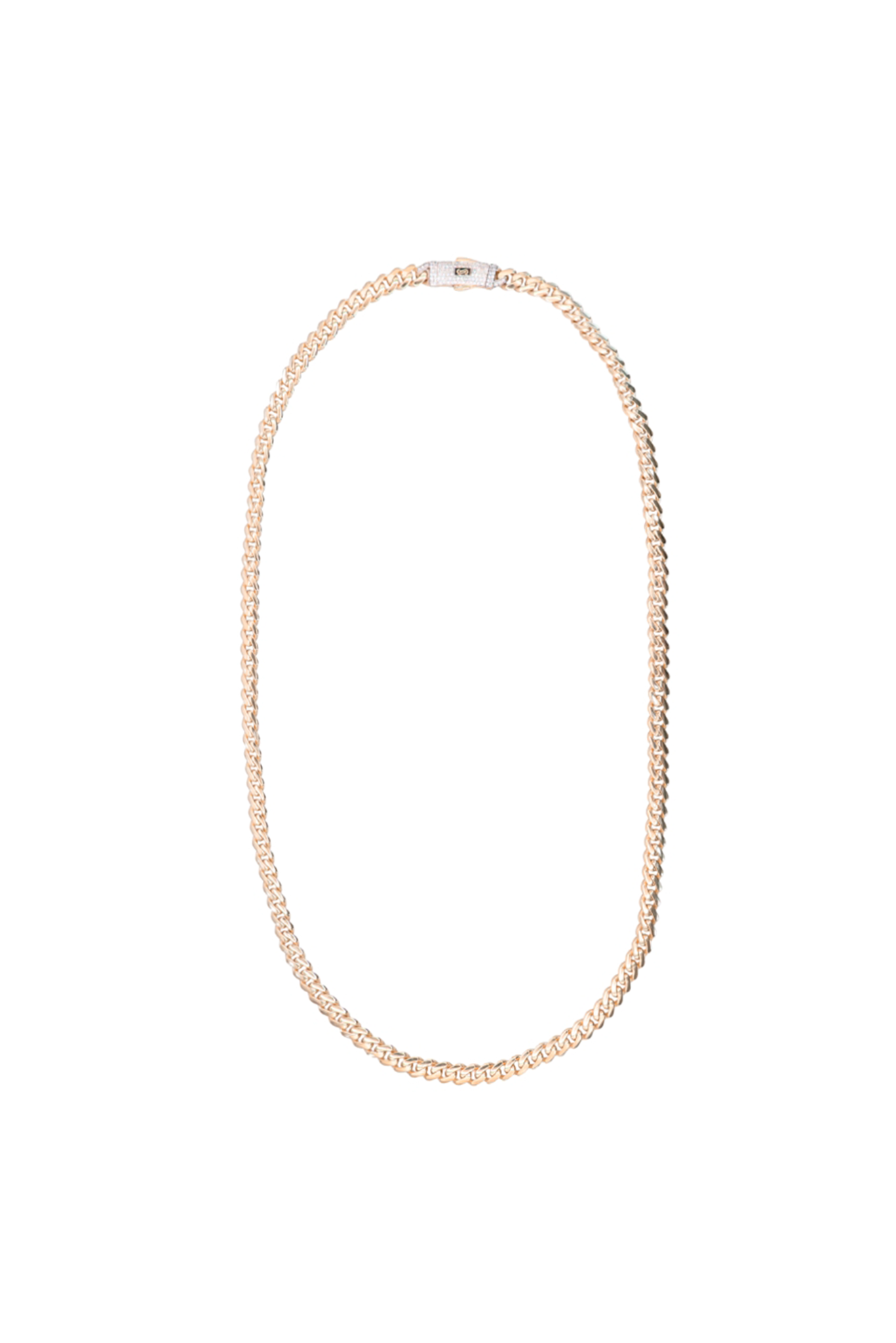 Cadena 14 kilates con eslabones cubanos lisos y broche tupido zirconias.