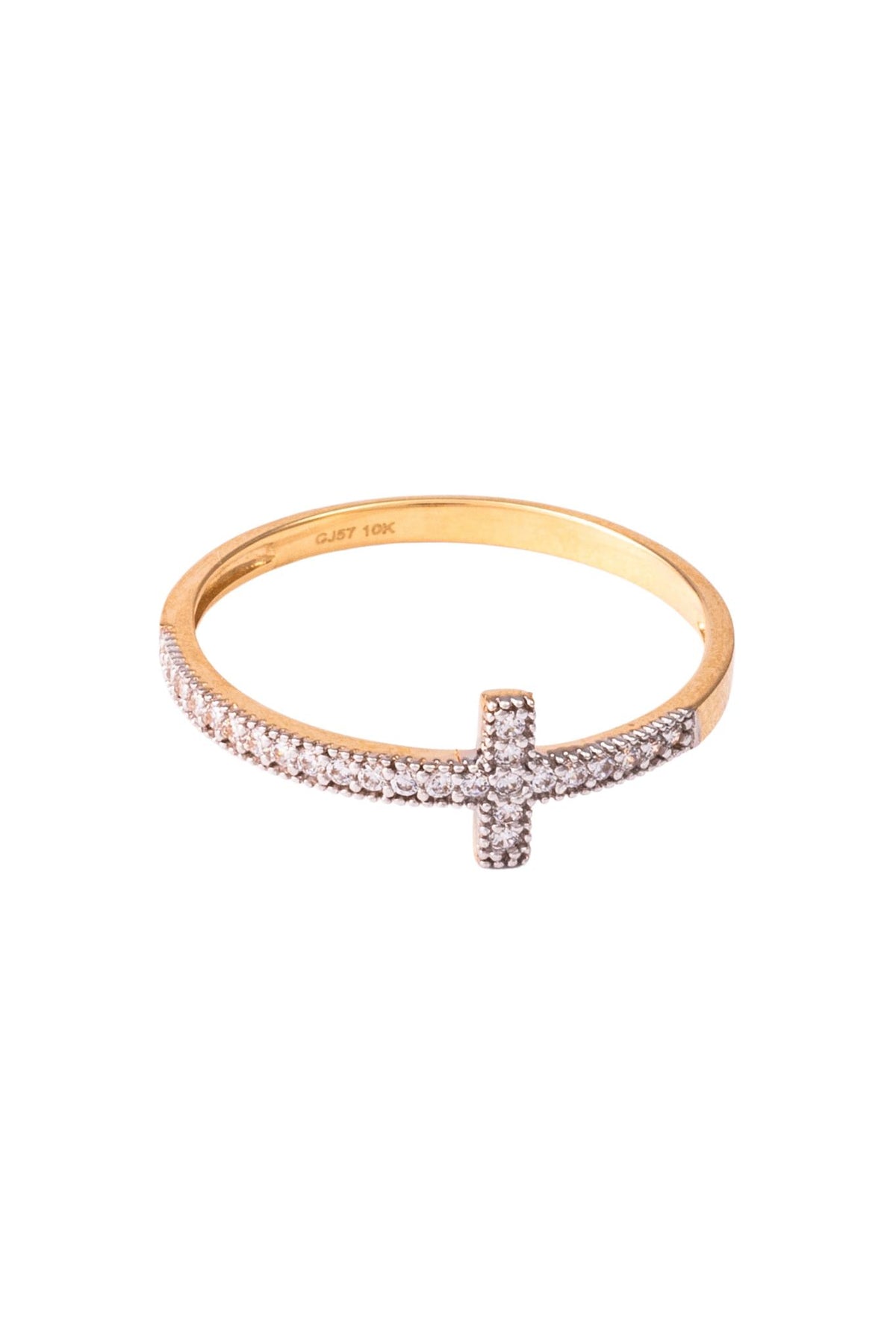 Anillo de 10 kilates con cruz horizontal y contorno de bolitas lisas..png