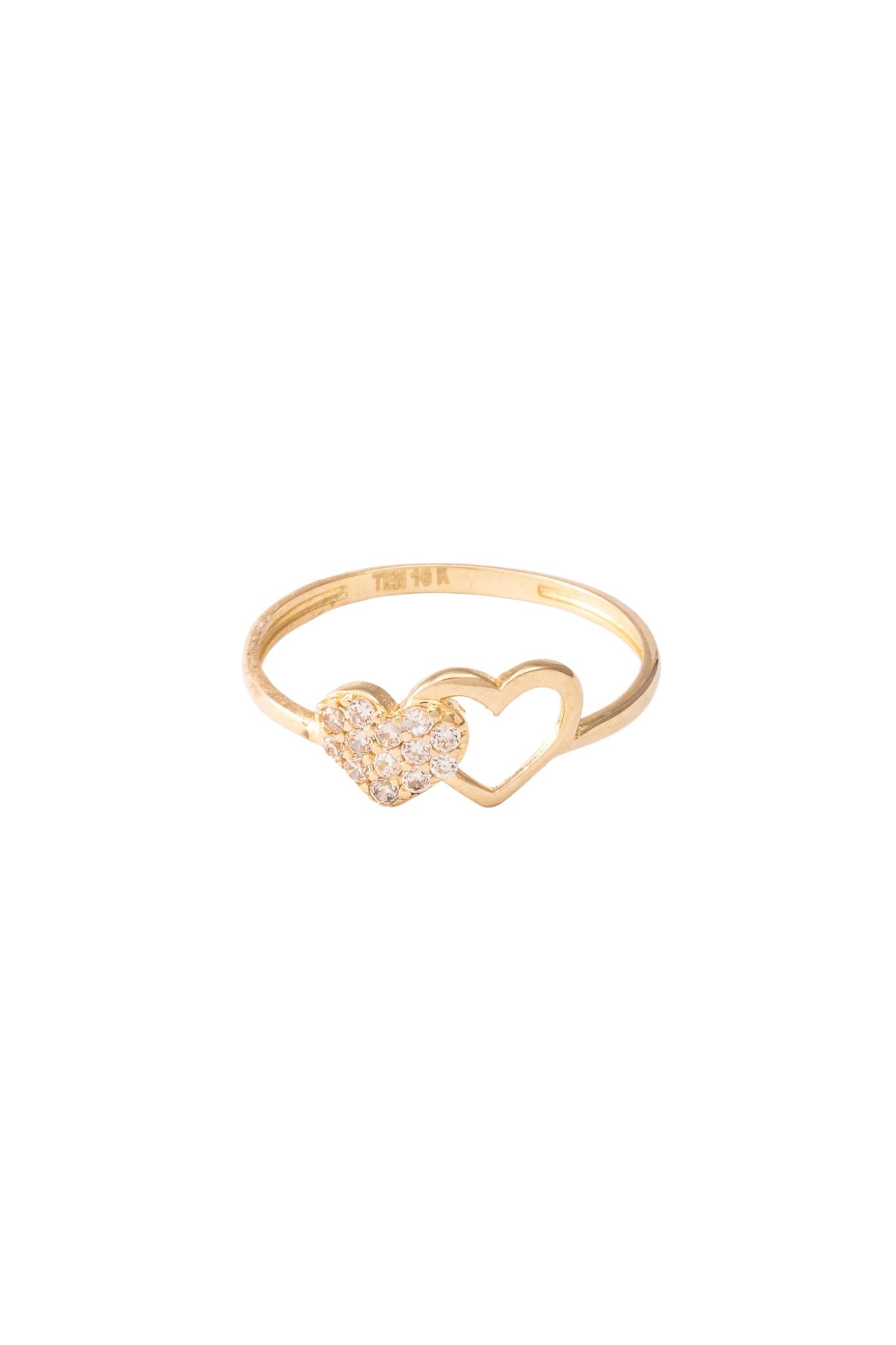 Anillo de oro sólido en 10 kilates con corazones enlazados, liso hueco y tupido zirconia..png