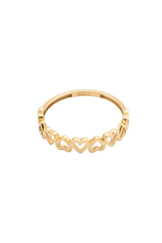 Anillo de oro sólido en 10 kilates con forma de corazones intercalados huecos, arriba y abajo..png