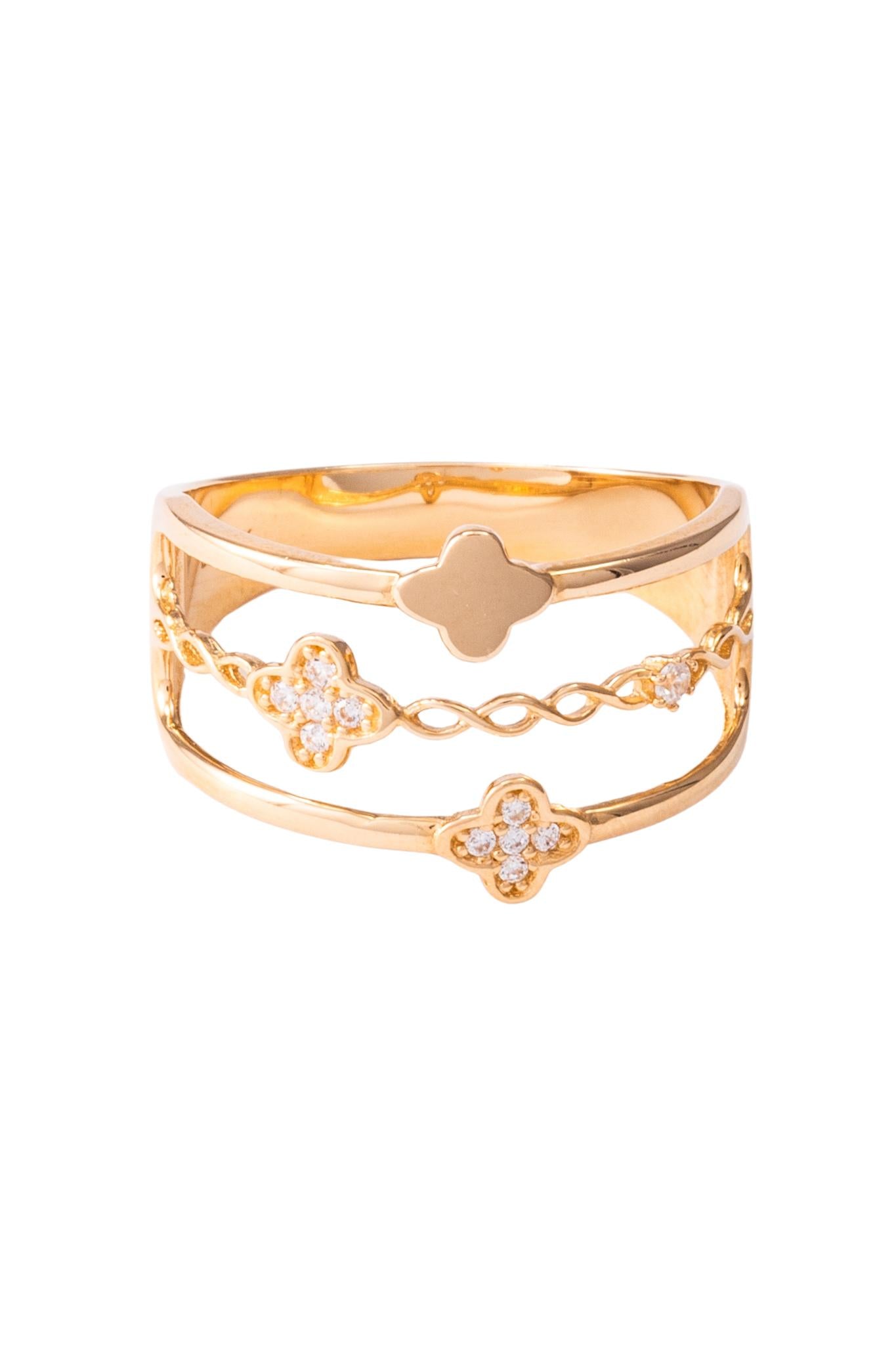 Anillo de oro solido en 10 kilates con tres lineas y cada linea con una flor .png