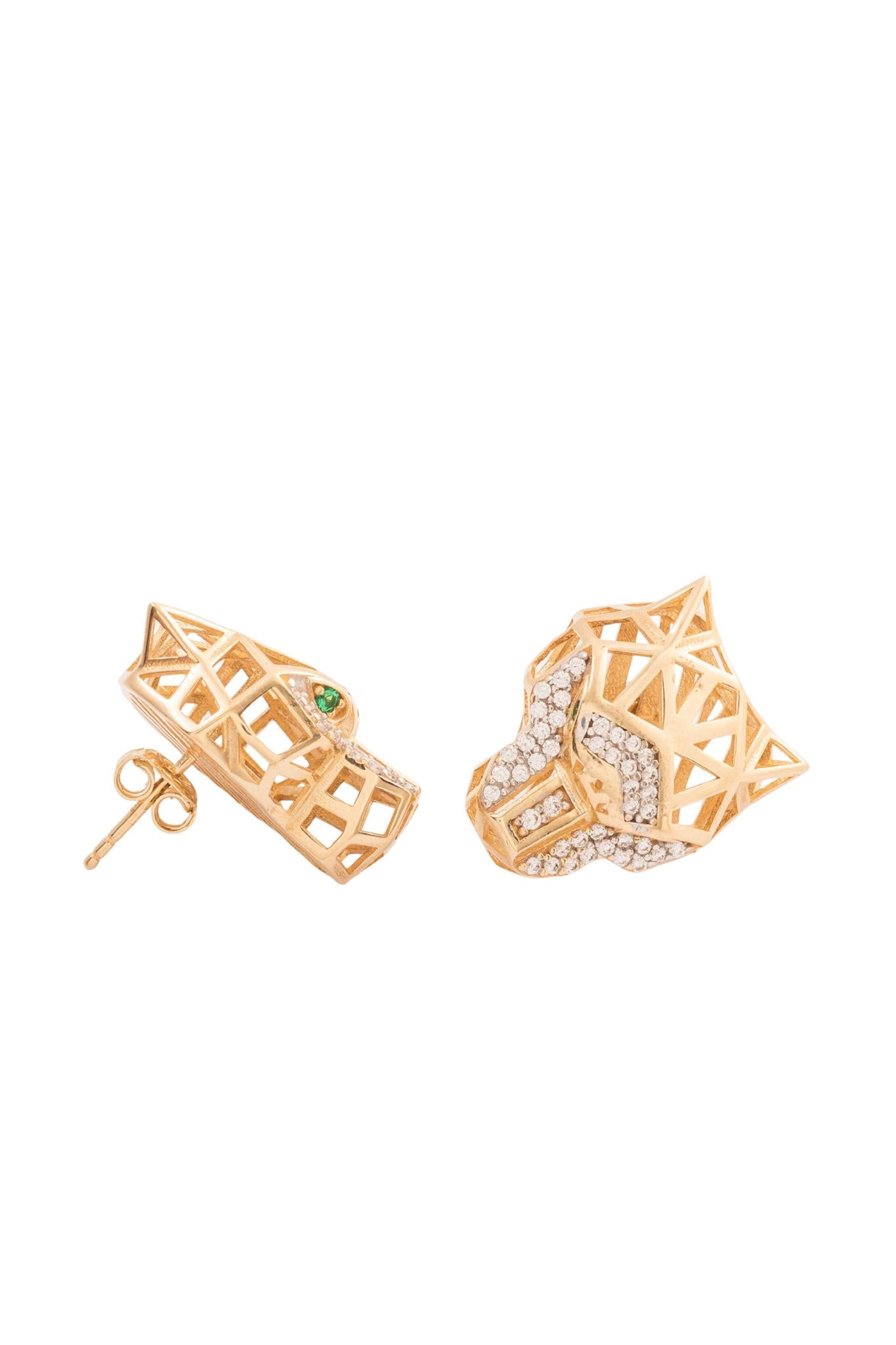 Arete 10 kilates pantera hueca lisa y cabeza de zirconias..png