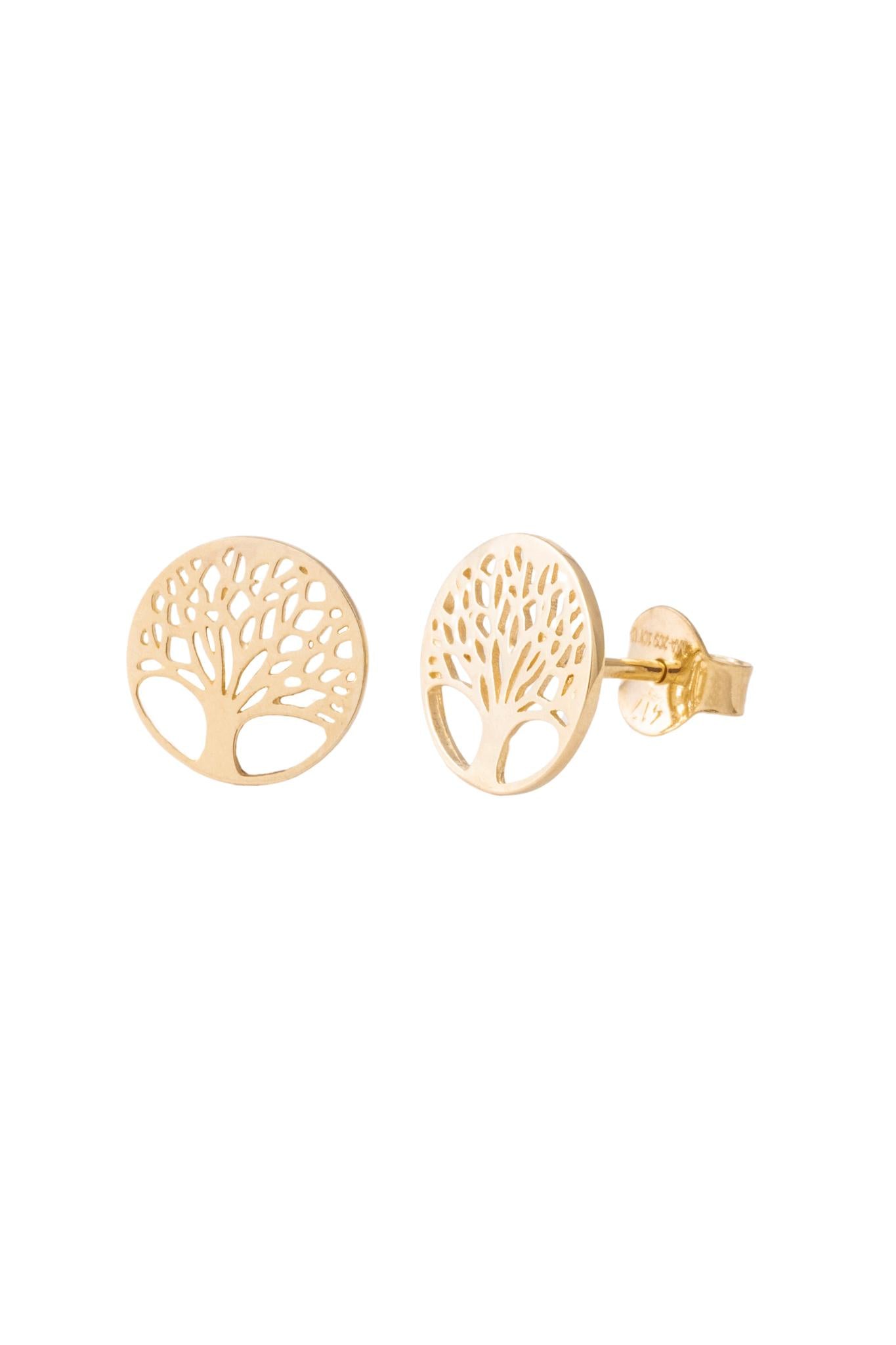 Arete de oro solido en 10 kilates con forma de circulo con el contorno de un arbol en el centro .png
