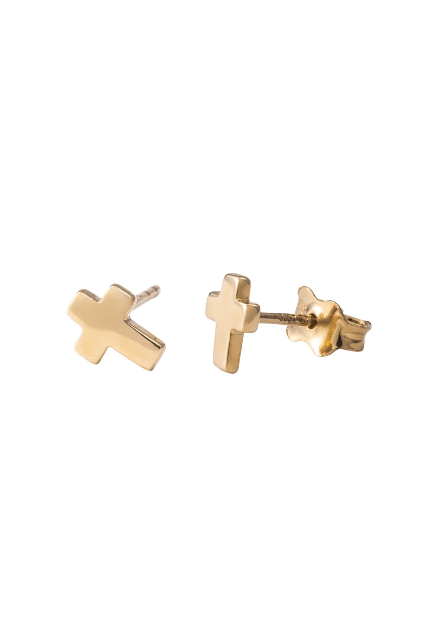 Arete de oro solido en 10 kilates con forma de cruz lisa.png