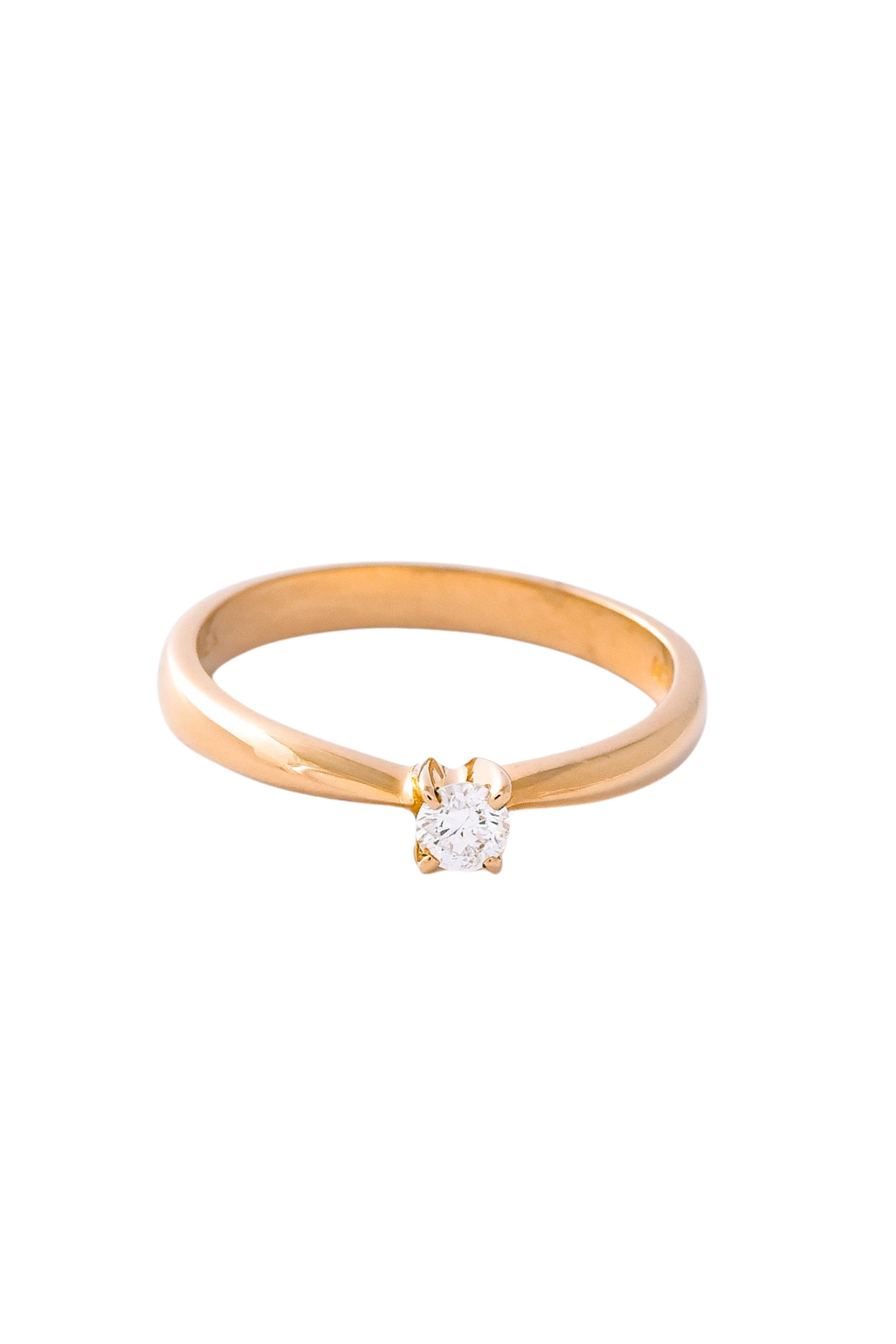 Anillo de compromiso de oro sólido en 14 kilates con diamante 27 pts base en V cuatro uñas