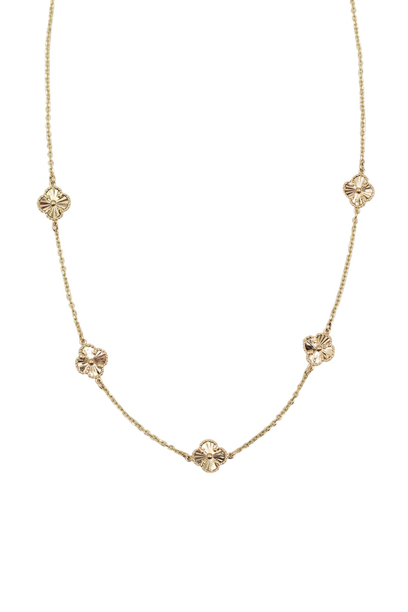 Collar de oro sólido en 14 kilates con 5 flores doradas estilo diamantado.png