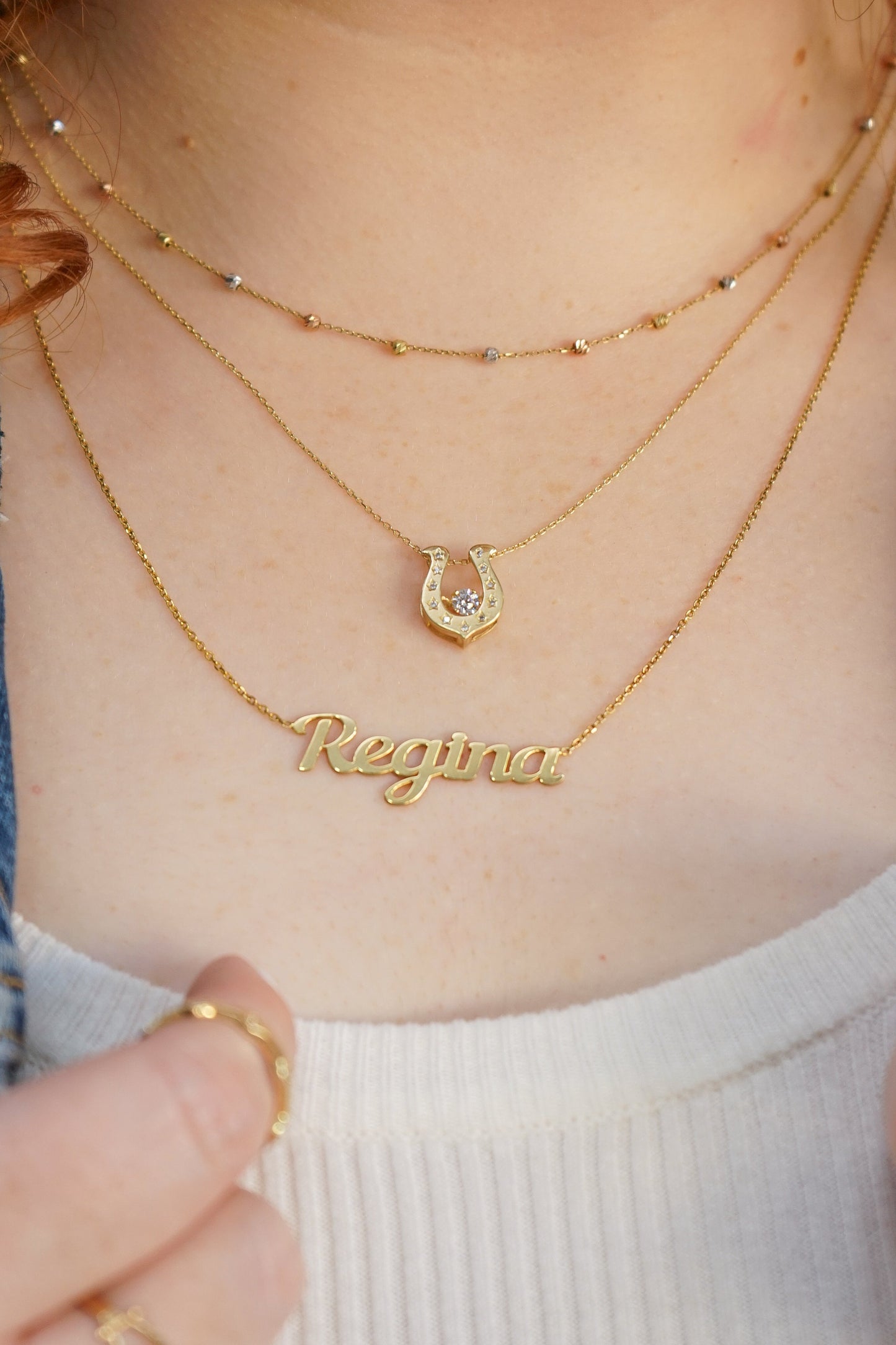 Collar De Oro Sólido Personalizado Cursiva Clásica