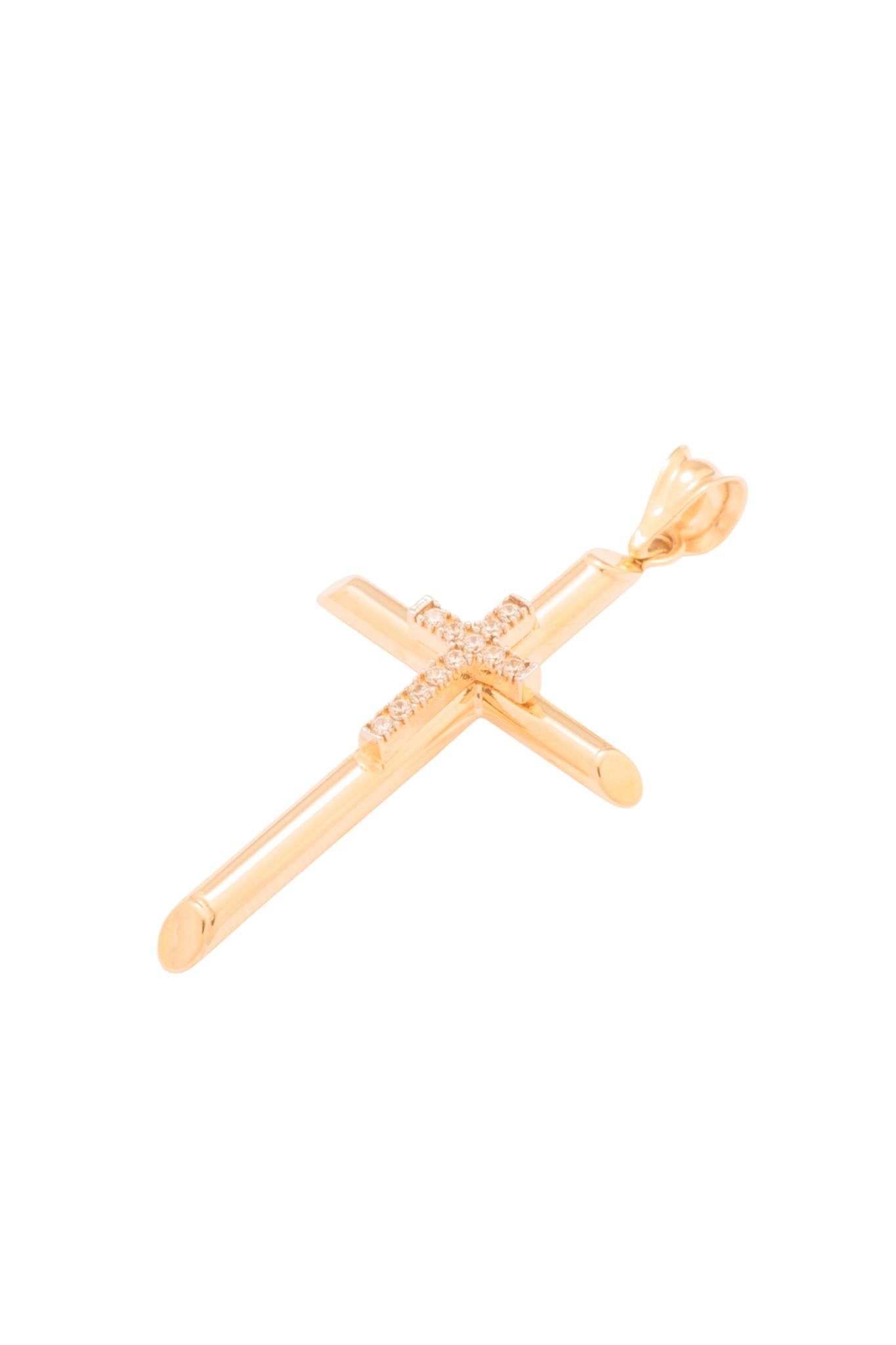 Dije 10 kilates estilo de cruz de cilindro, una cruz pequeña de zirconias en el centro..png