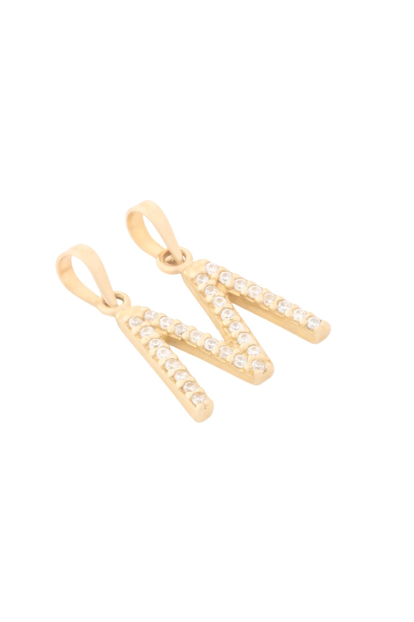 Dije de oro sólido en 10 kilates con forma de inicial de zirconias "M".png