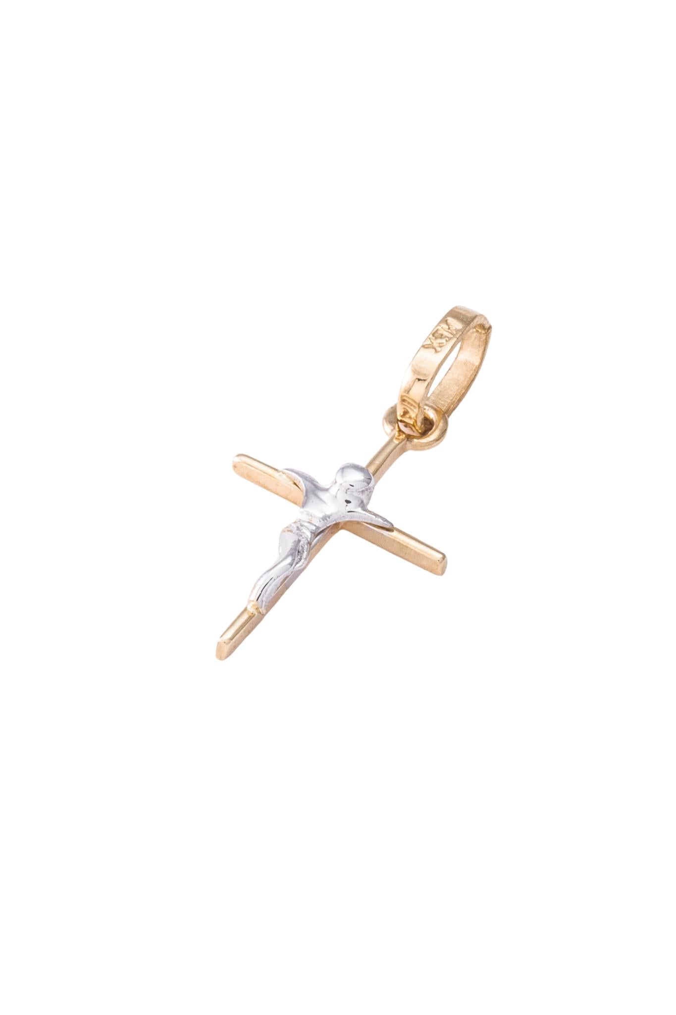 Dije de oro sólido en 14 kilates con forma de cruz mini ultra fina y cristo oro blanco..png