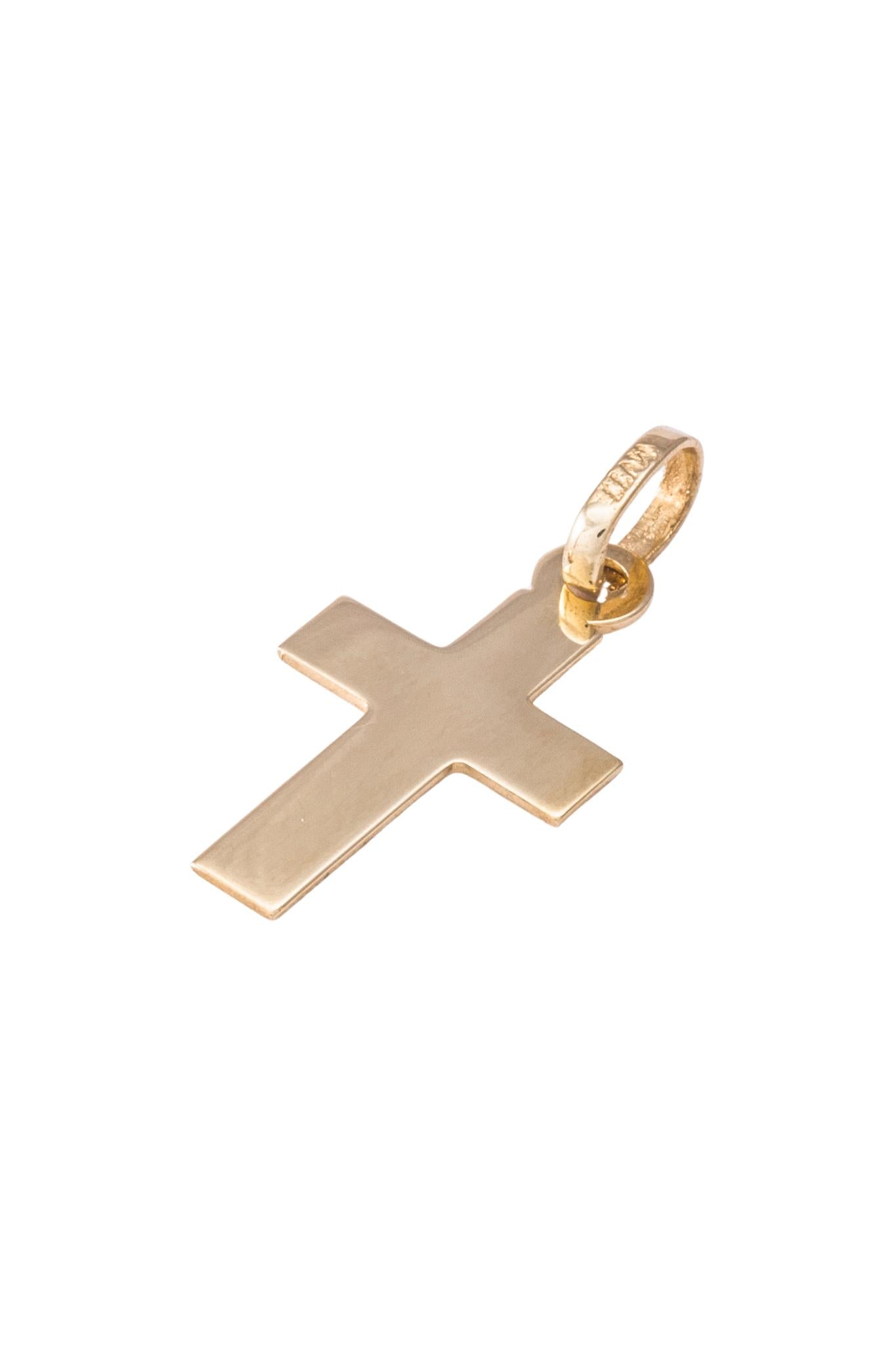 Dije de oro sólido en 14 kilates con forma de cruz placa lisa mediana oro amarillo..png