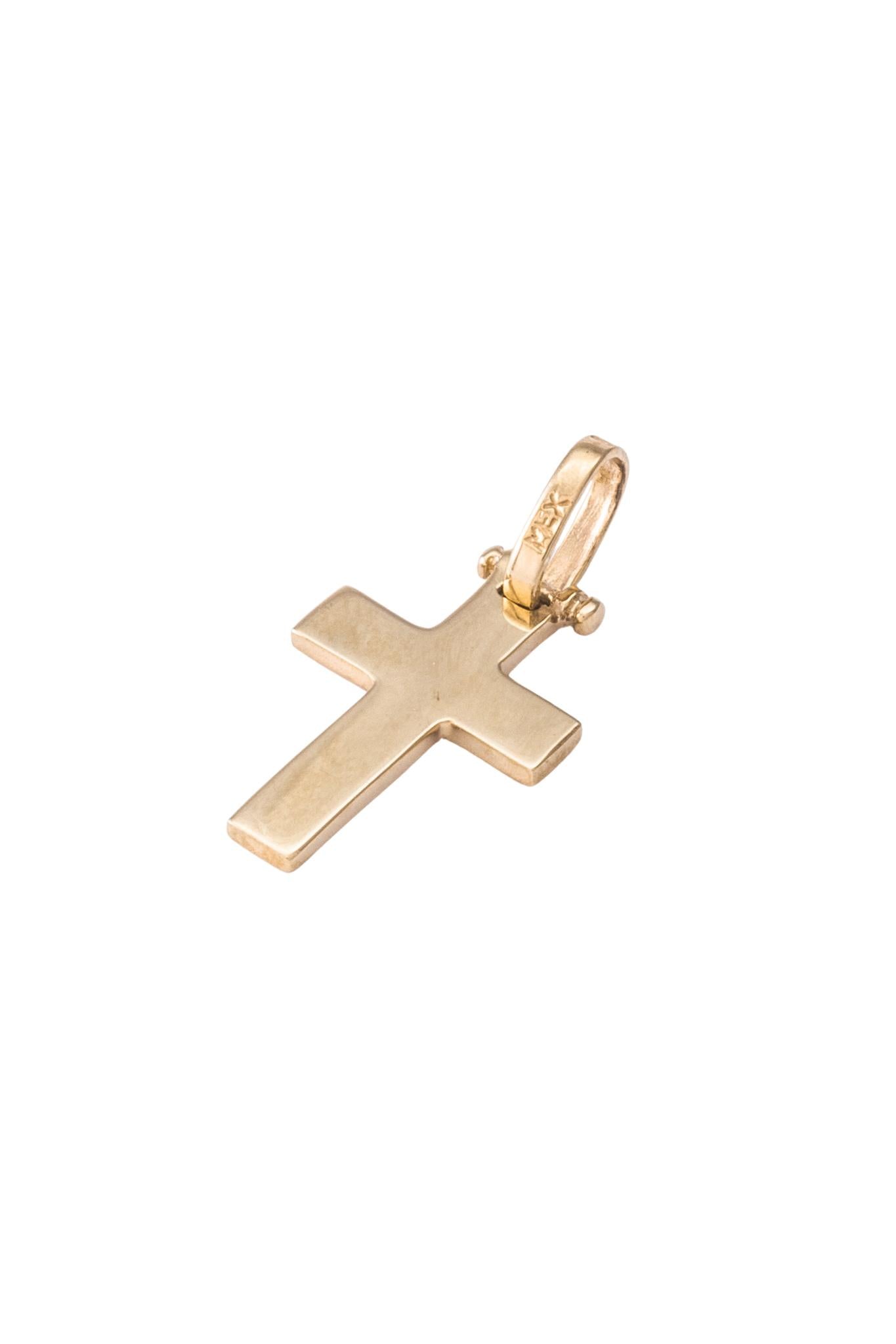 Dije de oro sólido en 14 kilates con forma de cruz placa lisa mediana oro amarillo..png