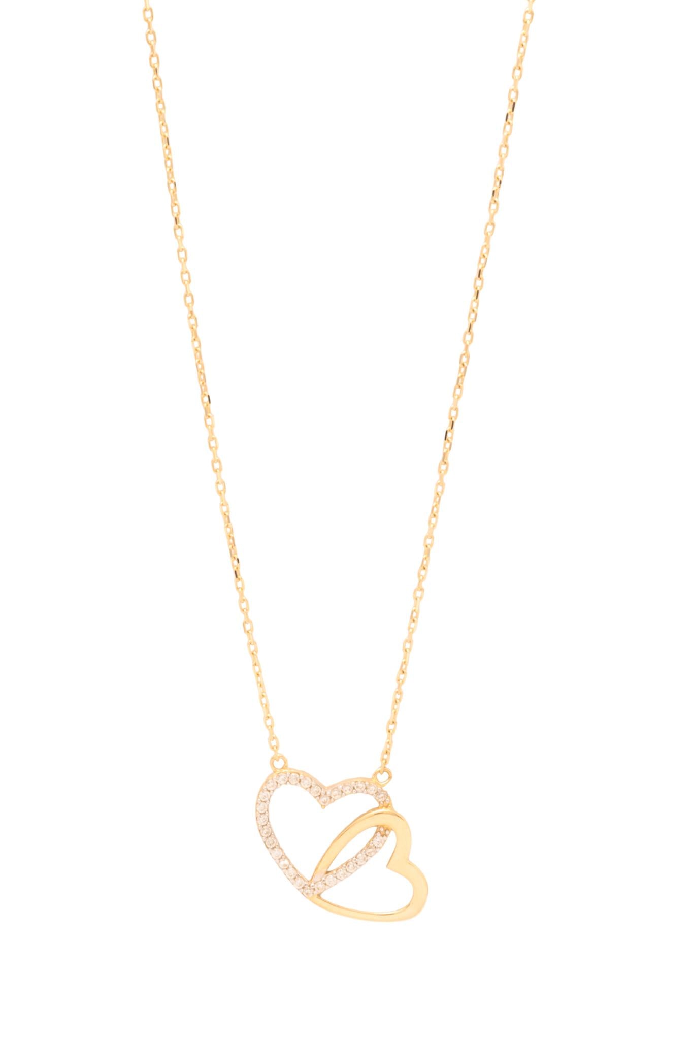 Gargantilla 10 kilates silueta de dos corazones entrelazados, uno liso y otro de zirconia..png