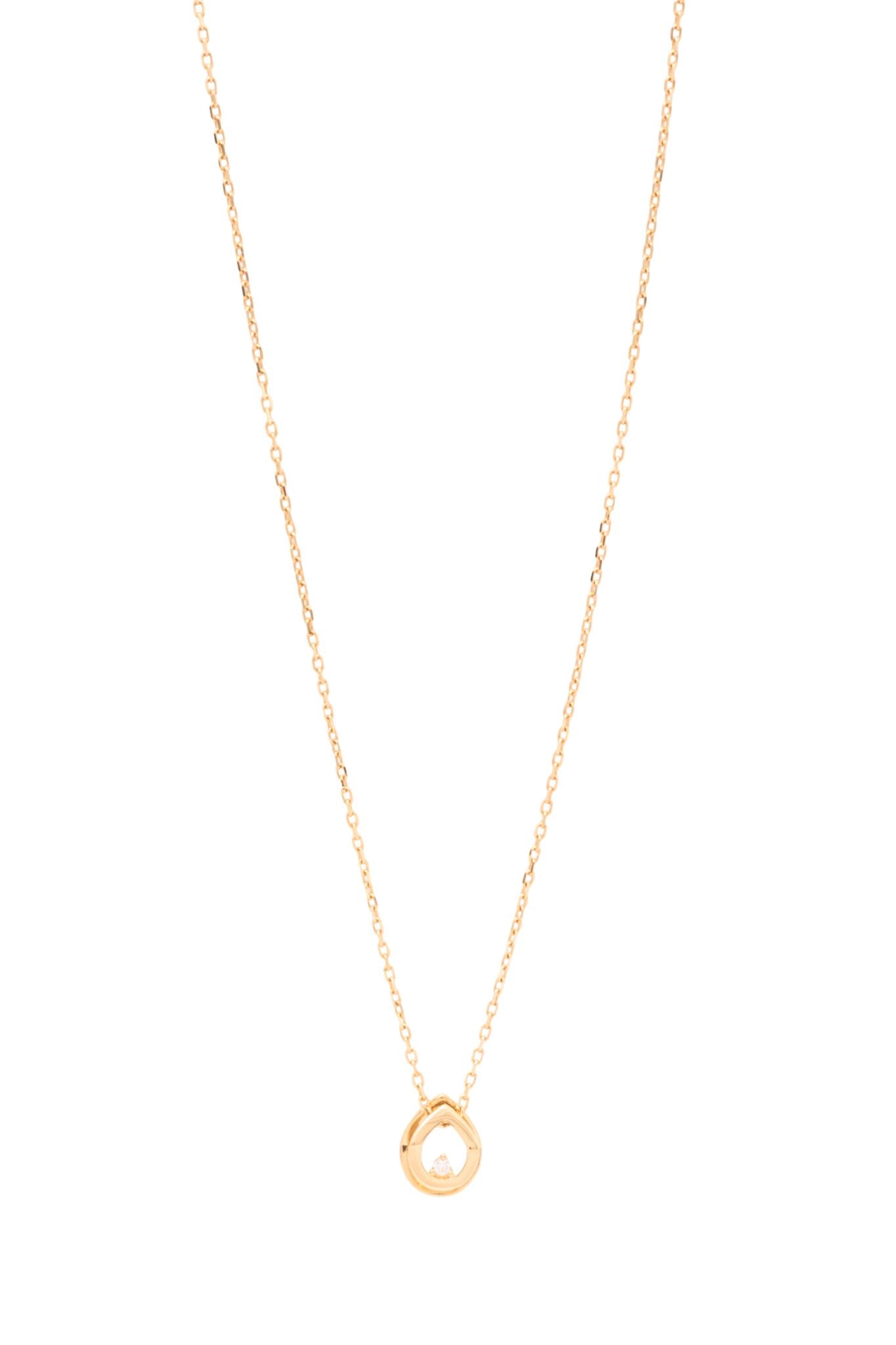 Gargantilla de oro sólido en 14 kilates, silueta de gota doble y zirconia pequeña al centro..png