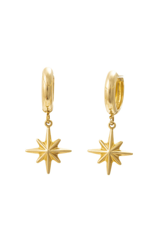 Huggie de oro solido de 10 kilates con una estrella de 8 picos.png