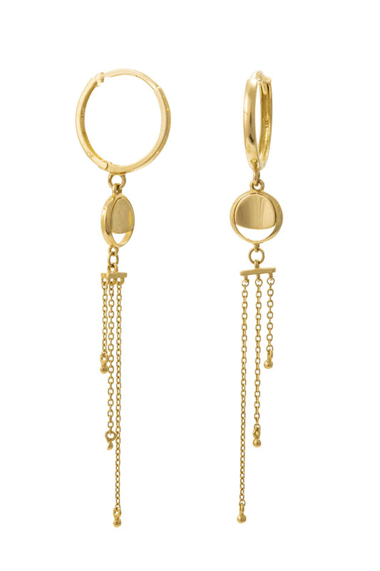 Huggie de oro solido de 14 kilates con un circulo con cadena colgando de diferentes tramaños.png