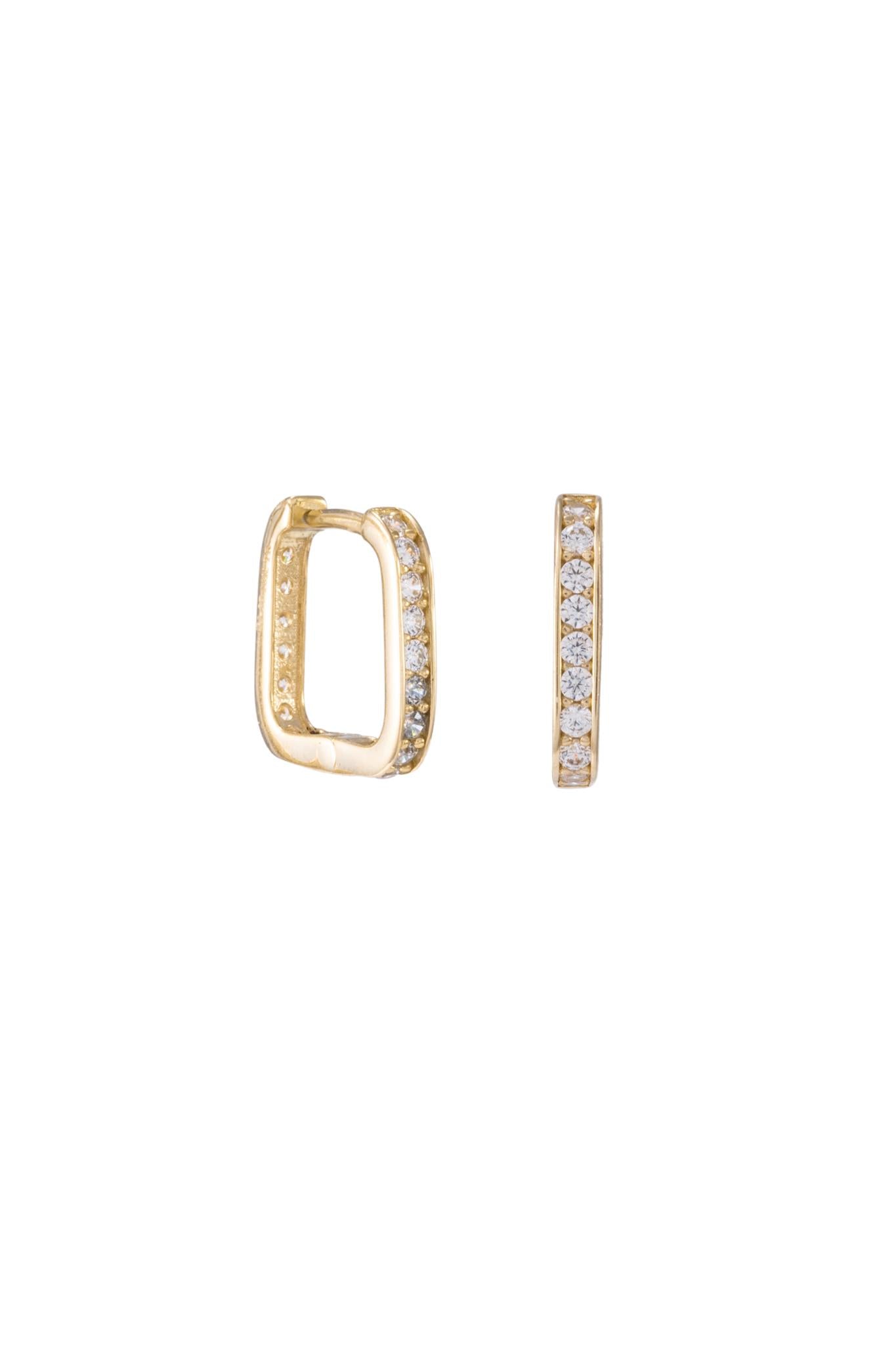 Huggie de oro sólido en 10 kilates con forma cuadrada orillas redondeadas y zirconias biseladas..png