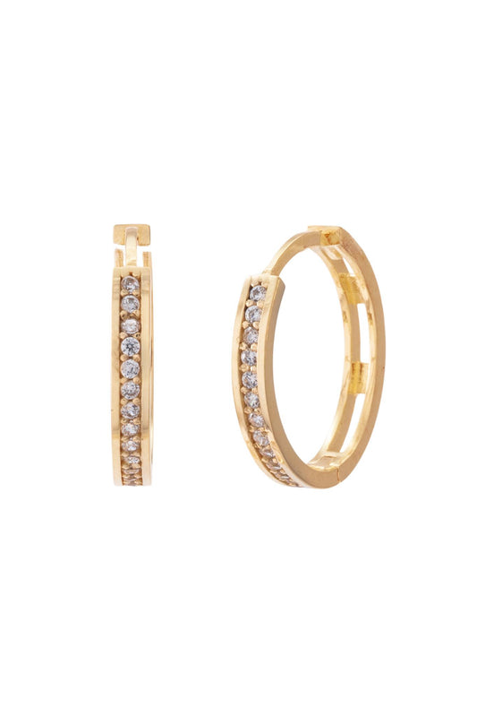 Huggie de oro solido en 10 kilates con zirconia en el centro y hueco chica.png