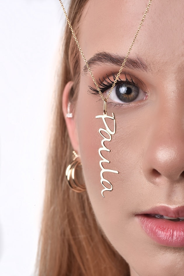 Collar De Oro Sólido Personalizado Corbatín Cursiva