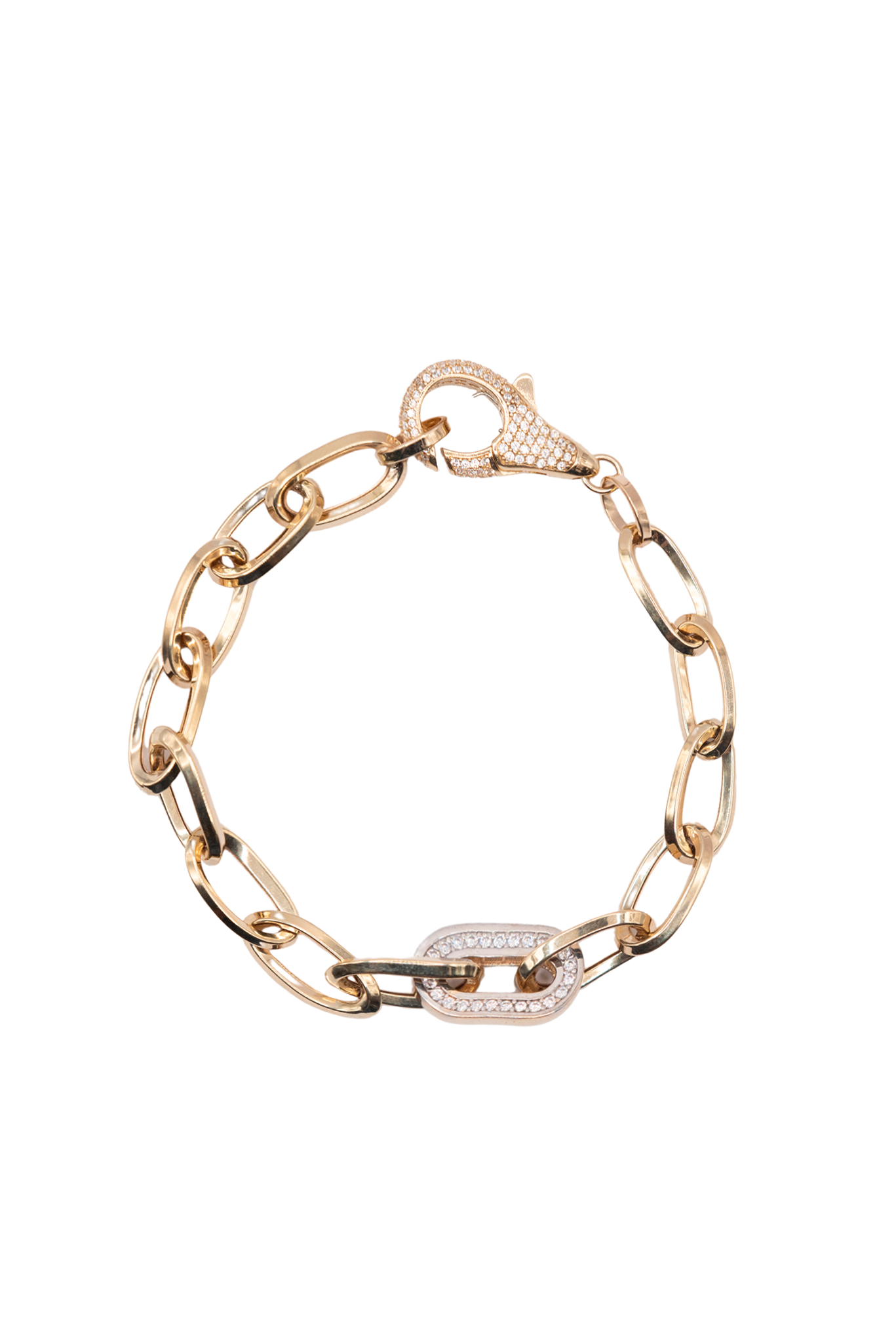 Pulsera 10 kilates eslabón ovalado y oro blanco con zirconias..png