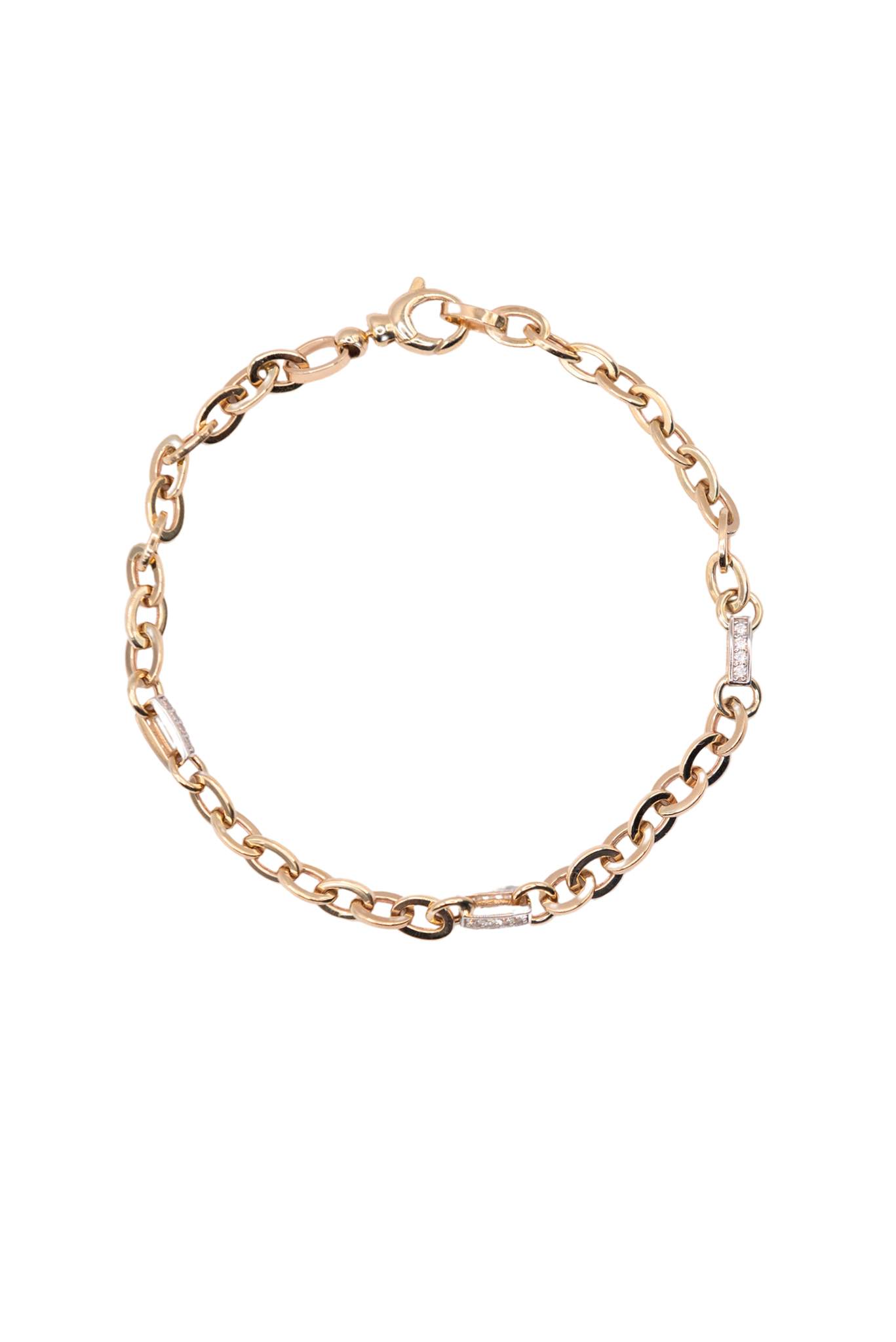 Pulsera 10 kilates eslabones circulares y oro blanco con zirconias..png