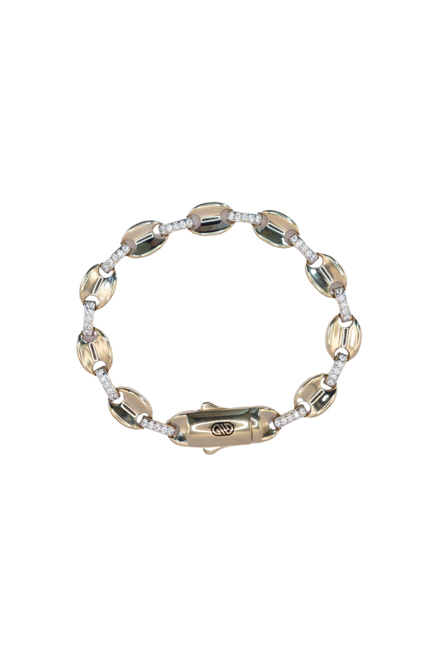 Pulsera 10 kilates tejido botones gucci lisos y separación asa con zirconias..png