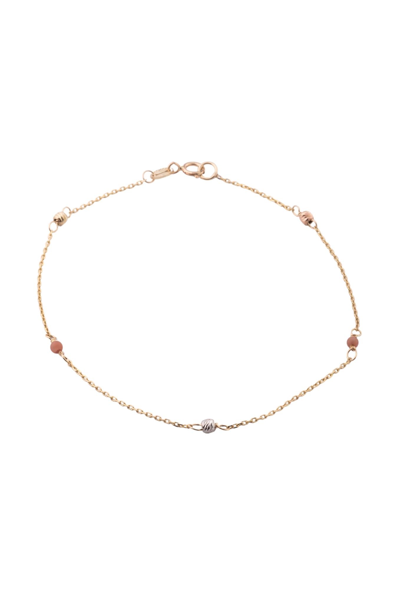 Pulsera de oro sólido en 10 kilates con bolita diamantada y bolita coral separadas intecaladas..png
