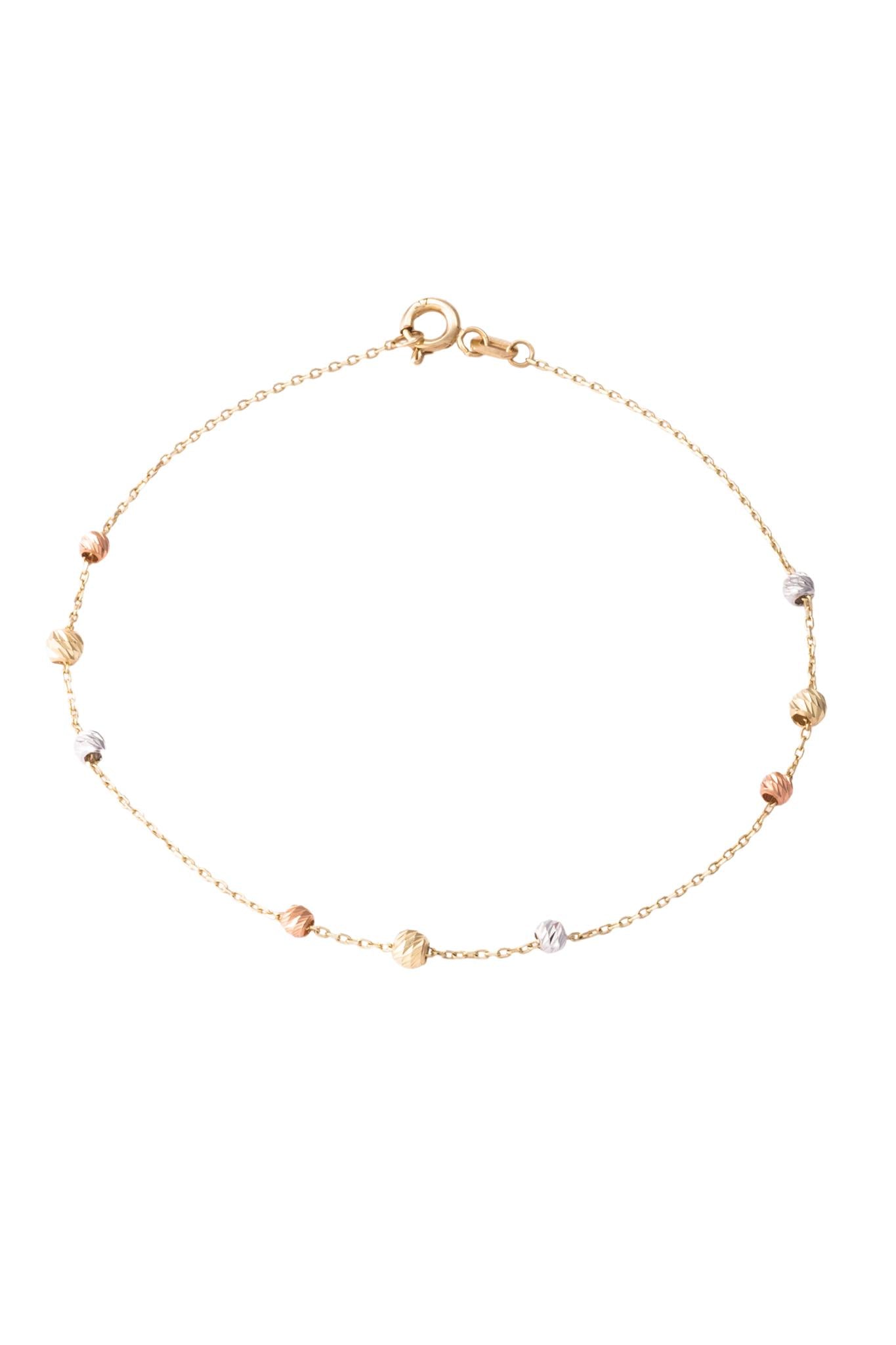 Pulsera de oro sólido en 10 kilates con bolitas diamantadas diferentes tamaños oro florentino..png