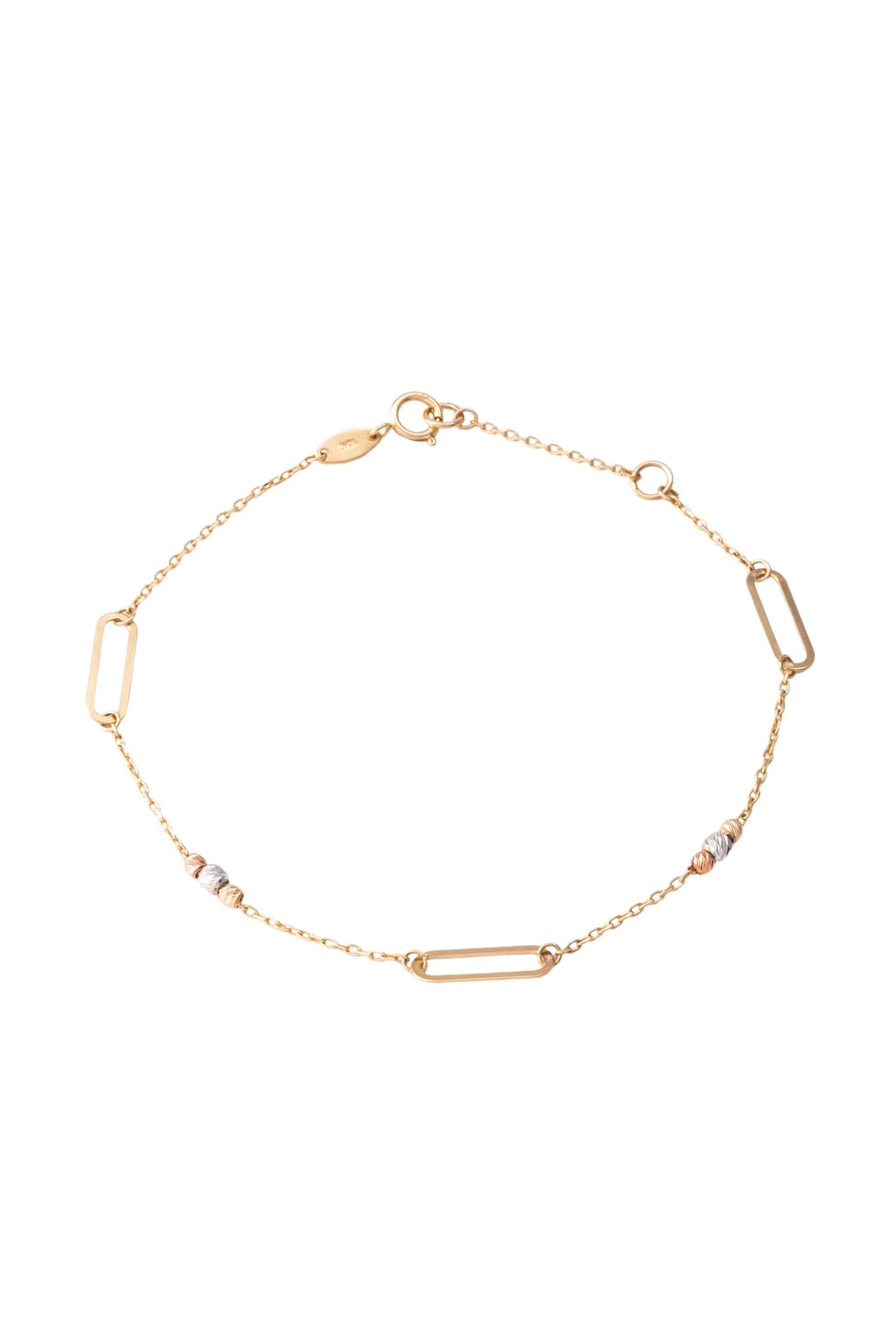 Pulsera de oro sólido en 10 kilates con bolitas diamantadas y eslabón rectangular..png