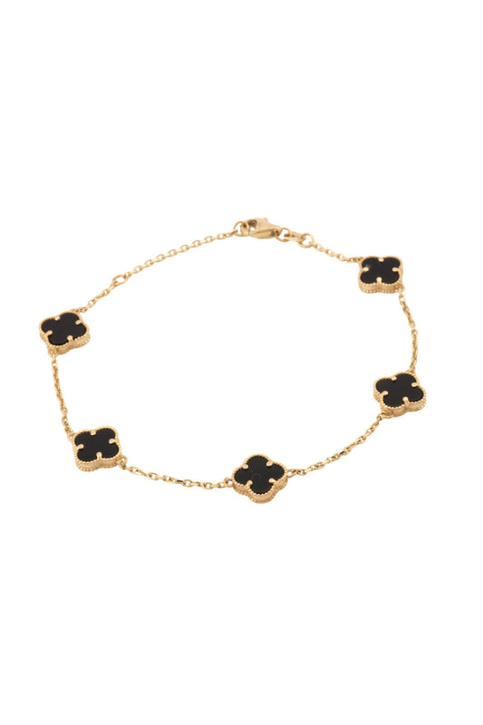 Pulsera de oro sólido en 10 kilates con flores de cuatro pétalos negros chica..png