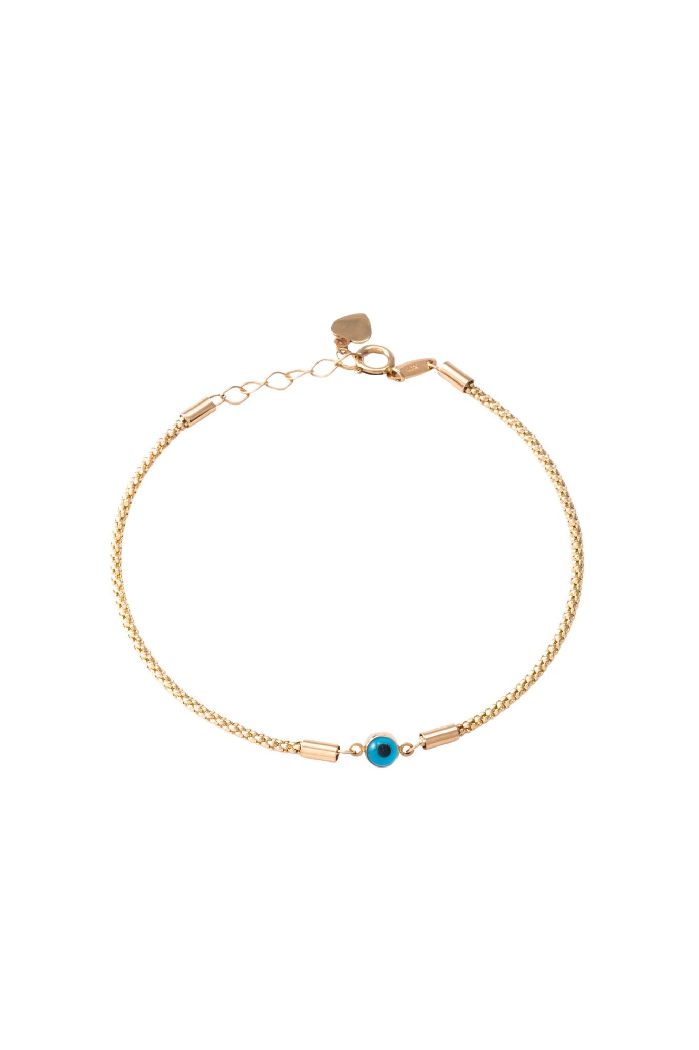 Pulsera de oro sólido en 10 kilates con tejido de víbora y centro ojito azul..png