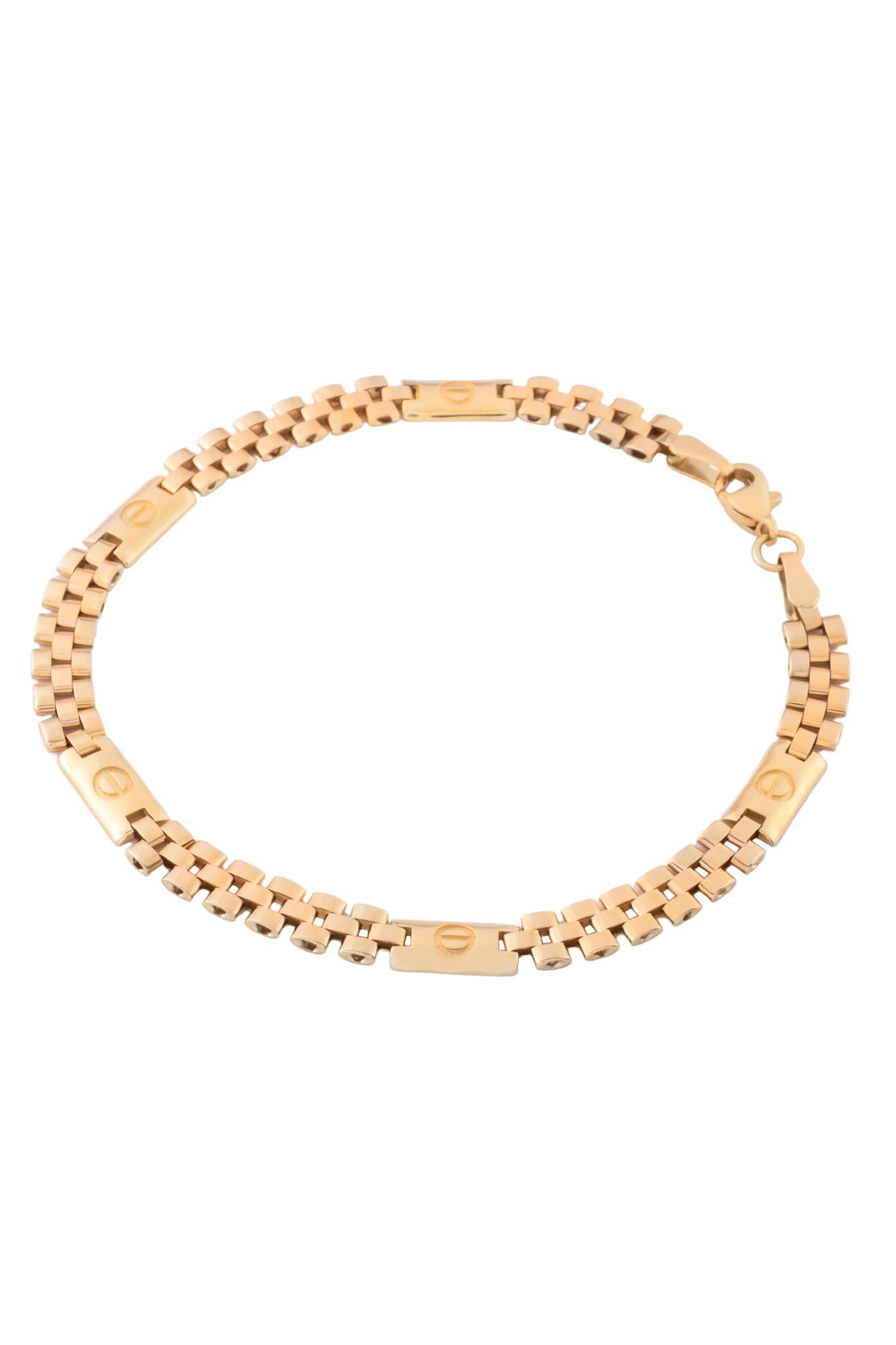 Pulsera de oro sólido en 10 kilates con tejido rolex y eslabones gruesos con clavo al centro..png