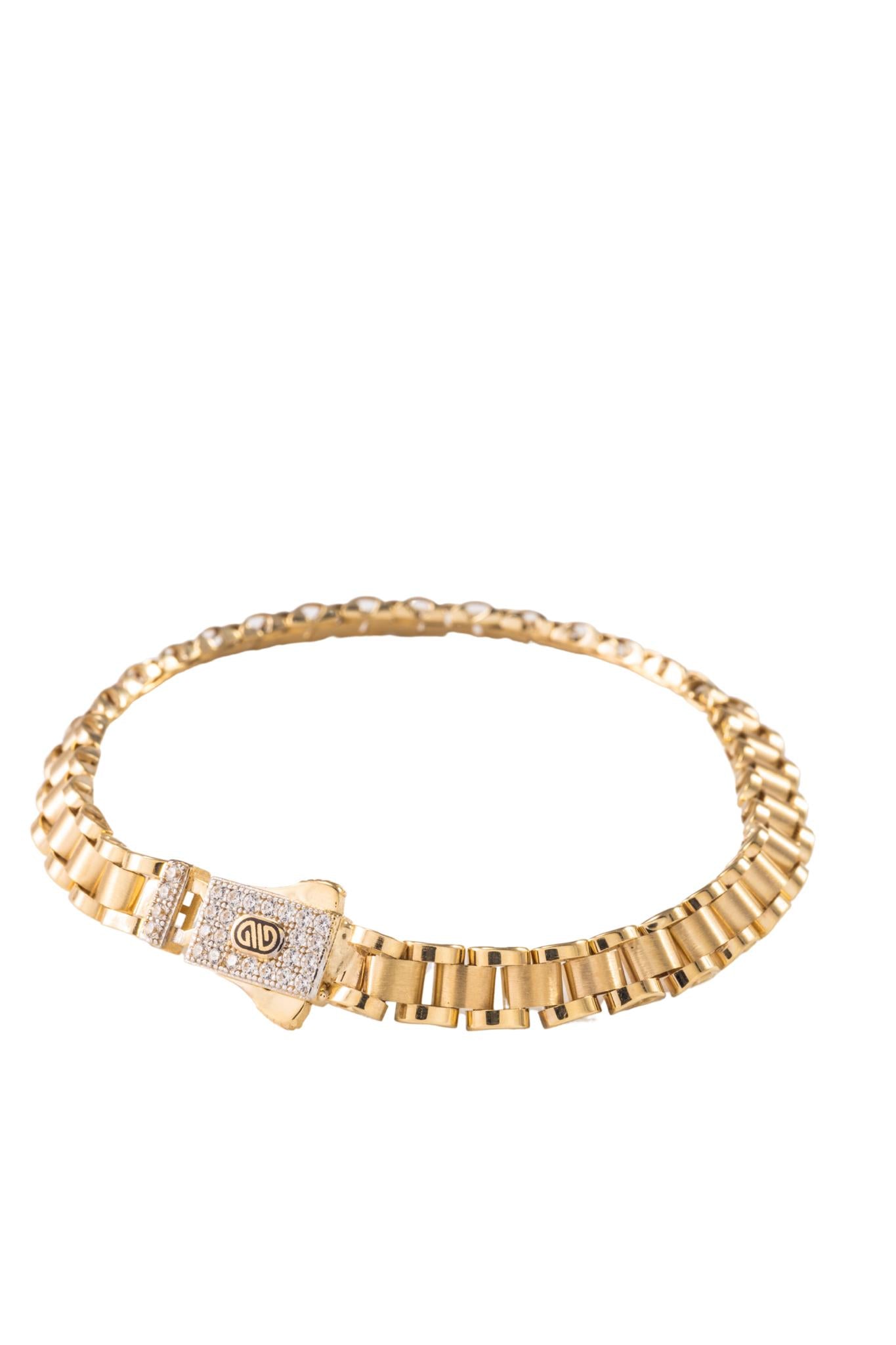 Pulsera de oro sólido en 10 kilates tejido rolex orillas lisas y centro mate..png