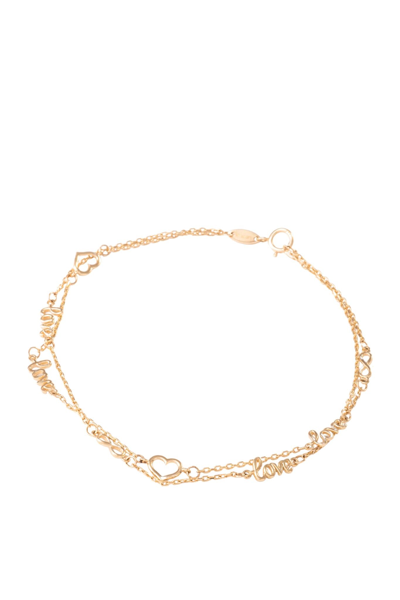 Pulsera de oro sólido en 10 kilatesdoble con dijes de love y corazones huecos lisos..png