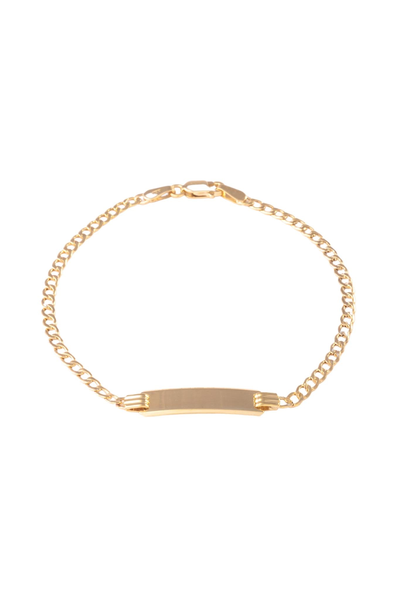 Pulsera esclava de oro sólido en 10 kilates con tejido barbado y placa lisa al centro..png