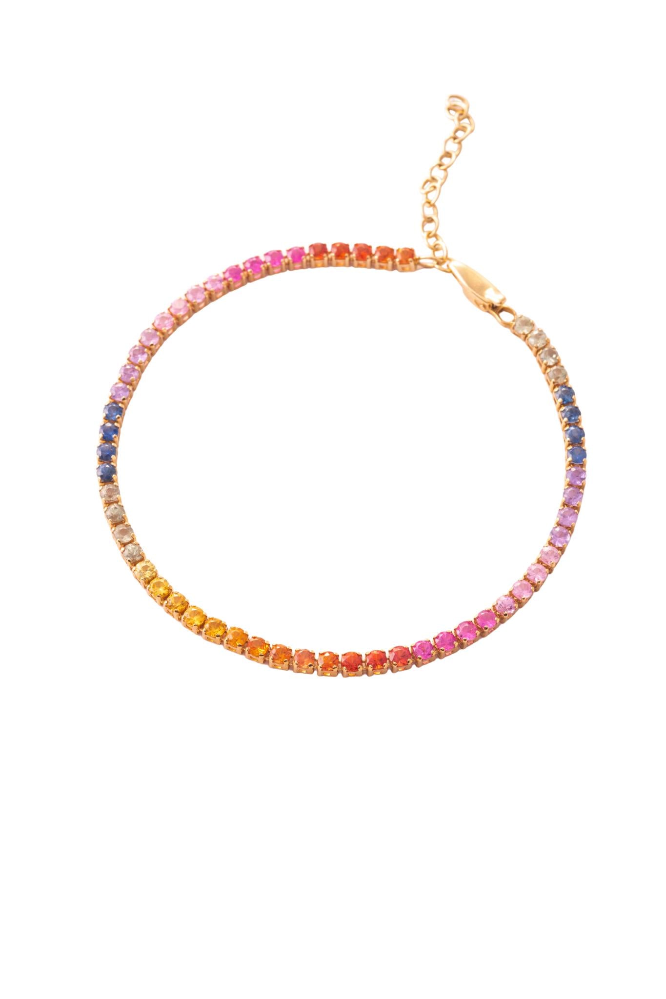 Pulsera tenis de oro sólido en 14 kilates con zafiros rainbow de 3.01 ct montados sobre oro amarillo..png