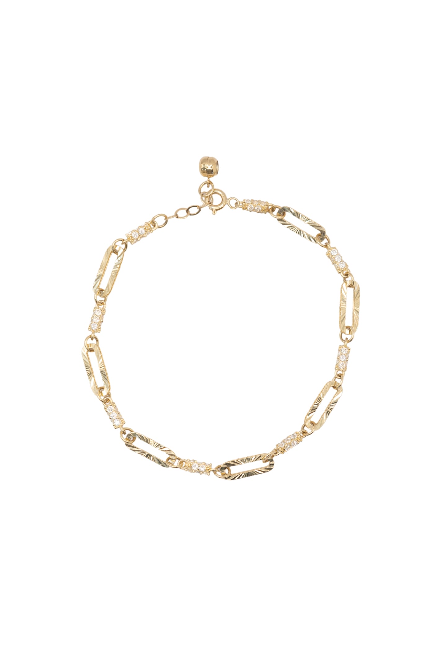 Pulseras 10 kilates eslabones barril tupidos de zirconias y óvalos alargados..png