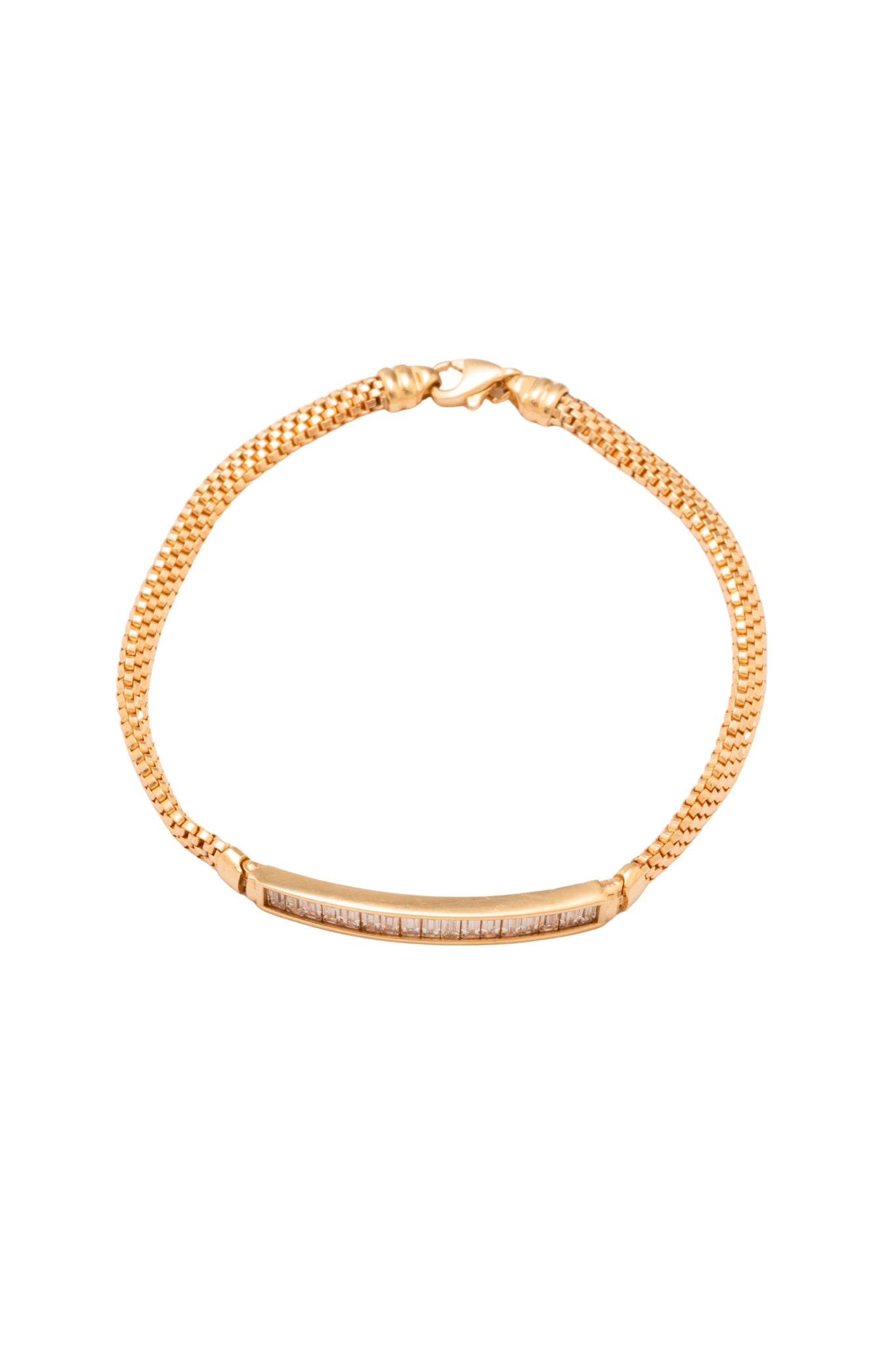 Pulsera 10 kilates estilo de víbora delgada, placa de esclava y zirconia cuadrada biselada.