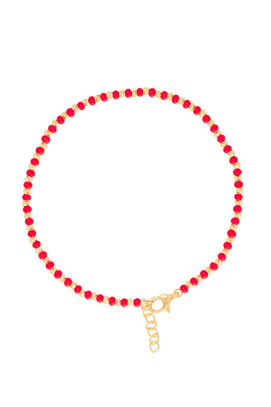 Pulsera 10 kilates bolitas rojas y amarillas diamantadas.