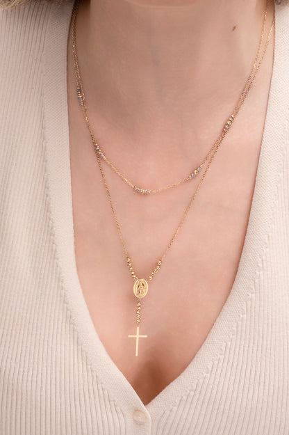 Gargantilla de oro sólido en 10 kilates con bolitas en  oro florentino en estilo diamantado