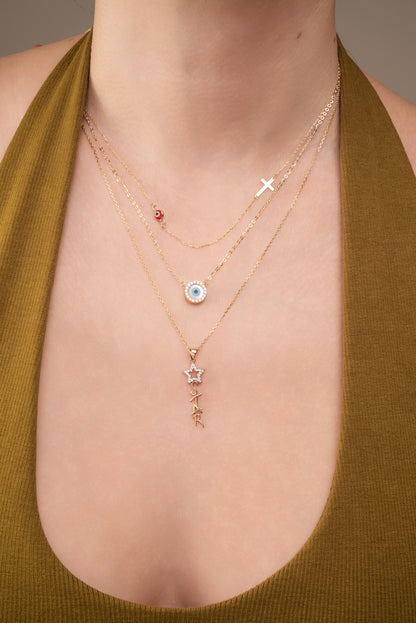 Gargantilla 10 kilates dije de ojo en madre perla y contorno zirconias