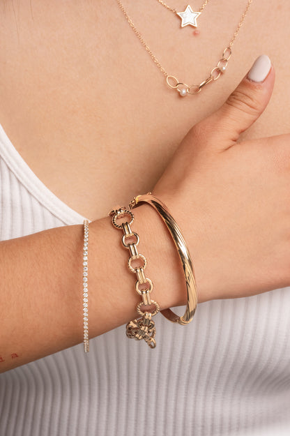 Pulsera de oro sólida en 10 kilates con estilo de aro de tenis