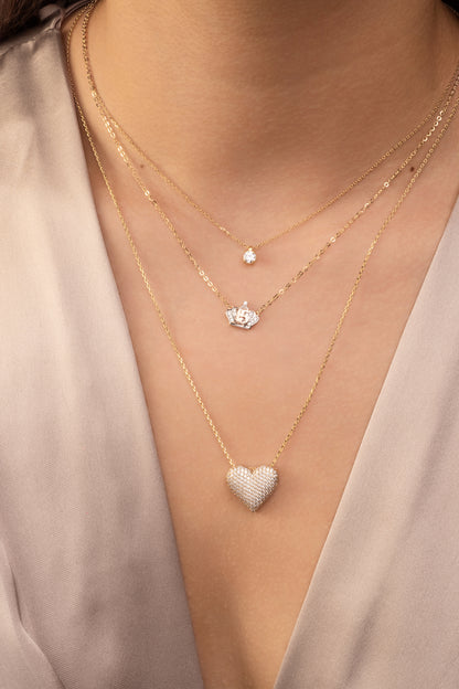 Gargantilla 10 kilates corazón inflado tupido de zirconias