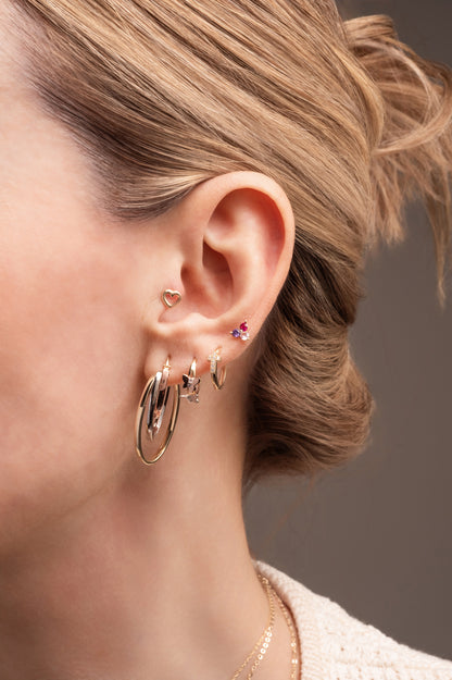 Arracada 10 kilates círculos de oro florentino y zirconias