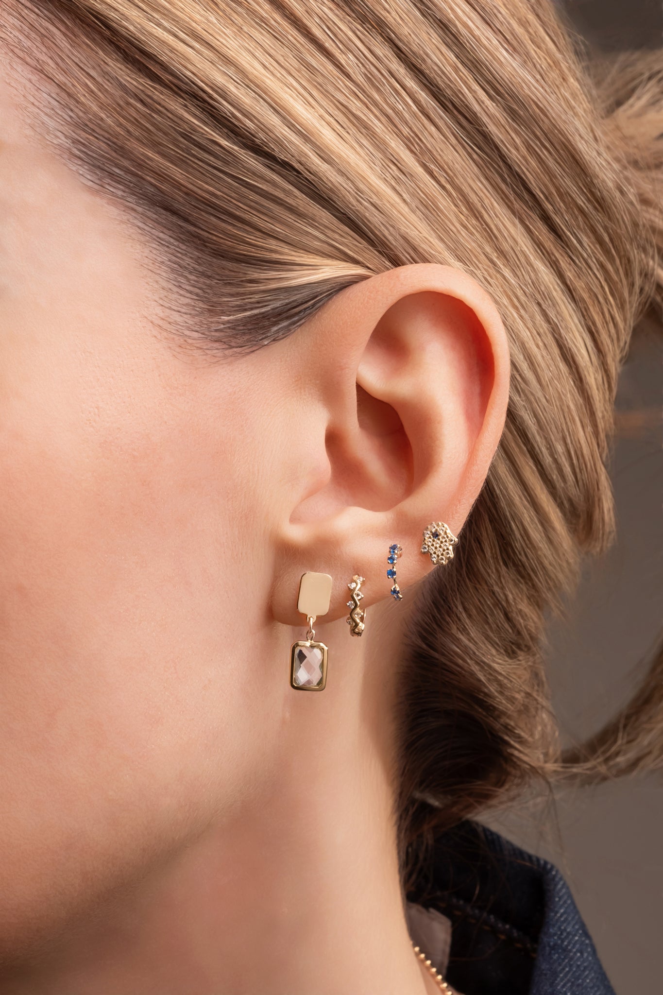 Gargantilla 10 kilates piedra lila y aretes piedra lila