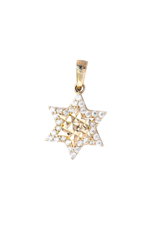 Dije de oro solido de 10 kilates con forma de estrella con estilo diamantado
