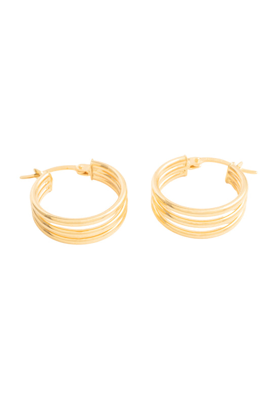 Arracada en 10 kilates circular tubular triple
