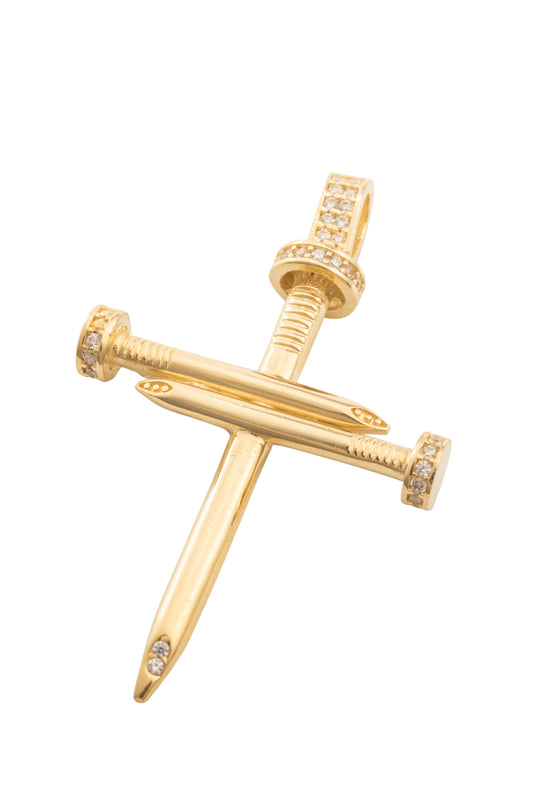 Dije 10 kilates cruz de clavos y orillas de zirconias