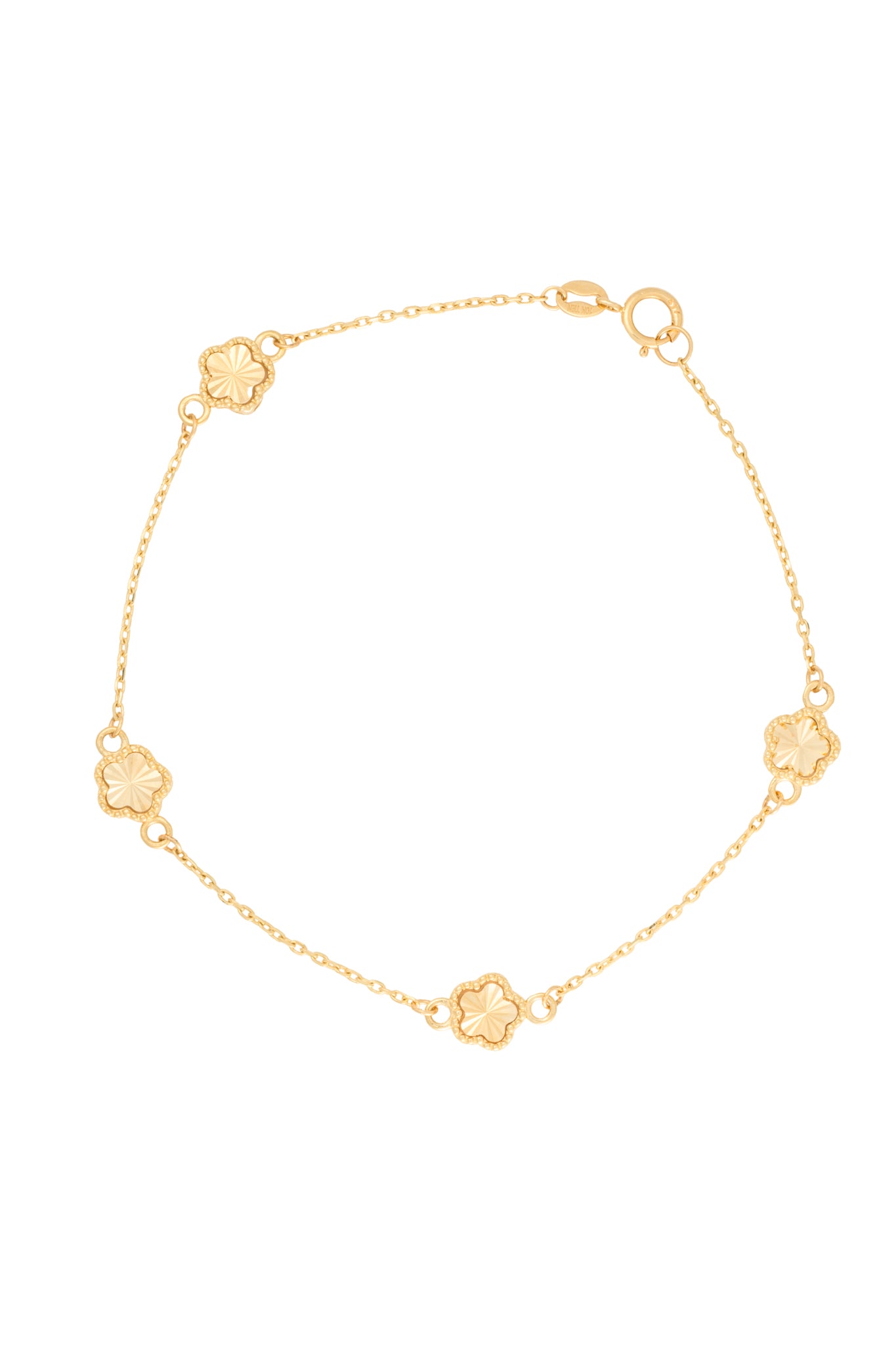Pulsera 10 kilates flores diamantadas chicas.